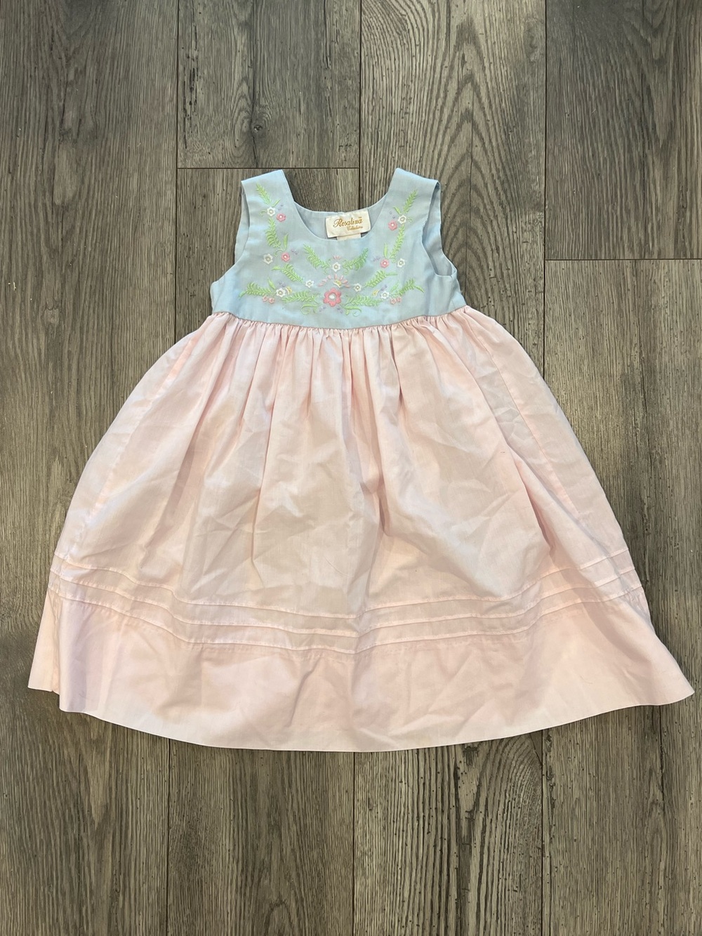Rosalina Collections Vintage Light Pink & Blue Embroidered Sleeveless Dress 2T